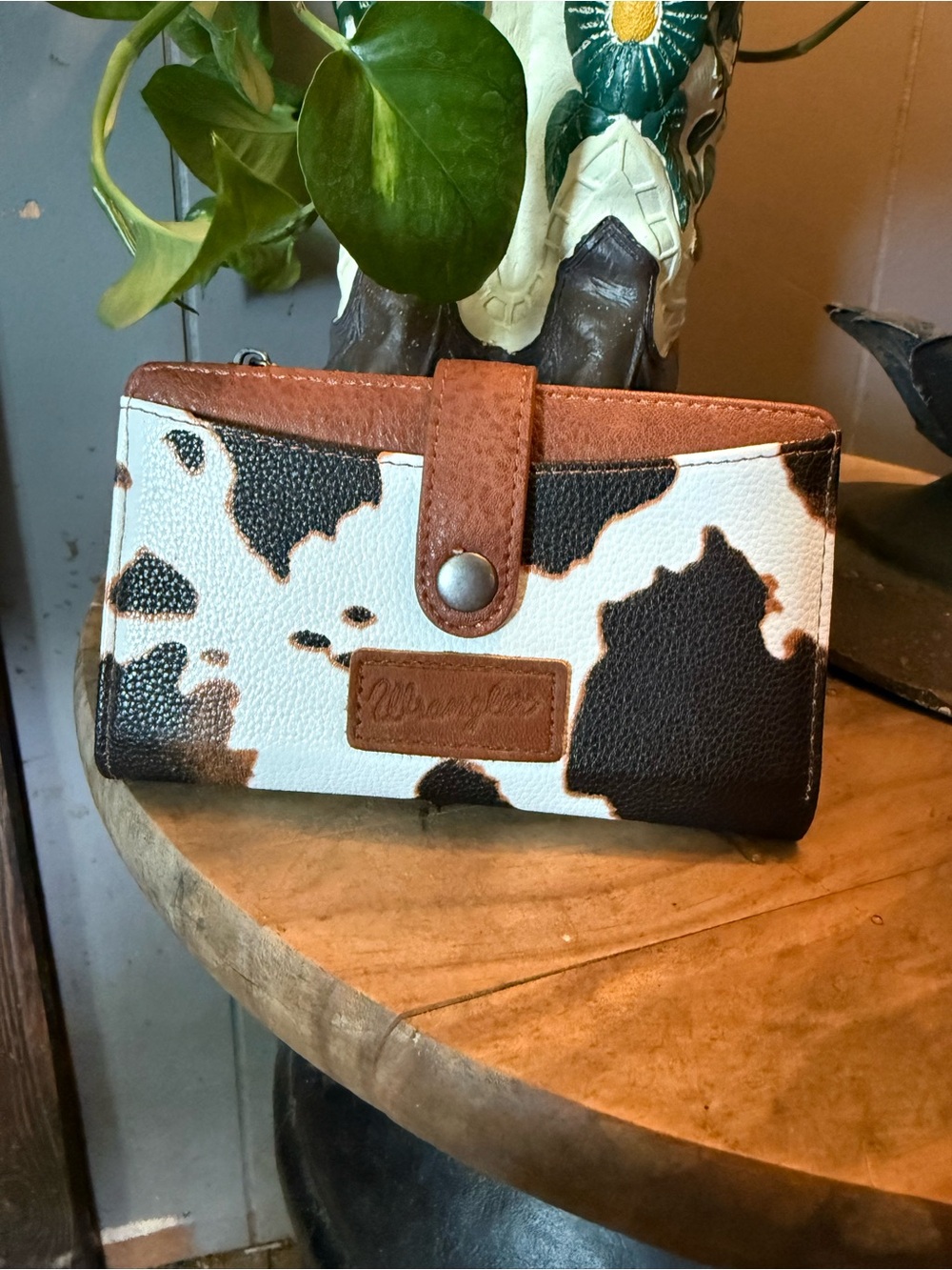 Wrangler Brown and White Cow-Print Card Wallet